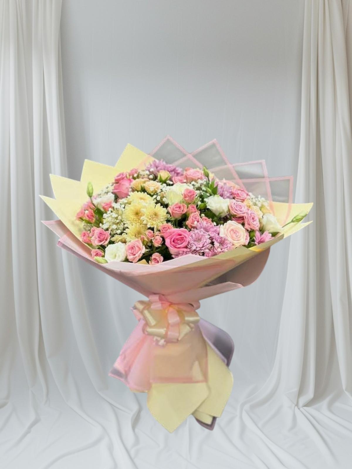 pink roses and chrysanthemums