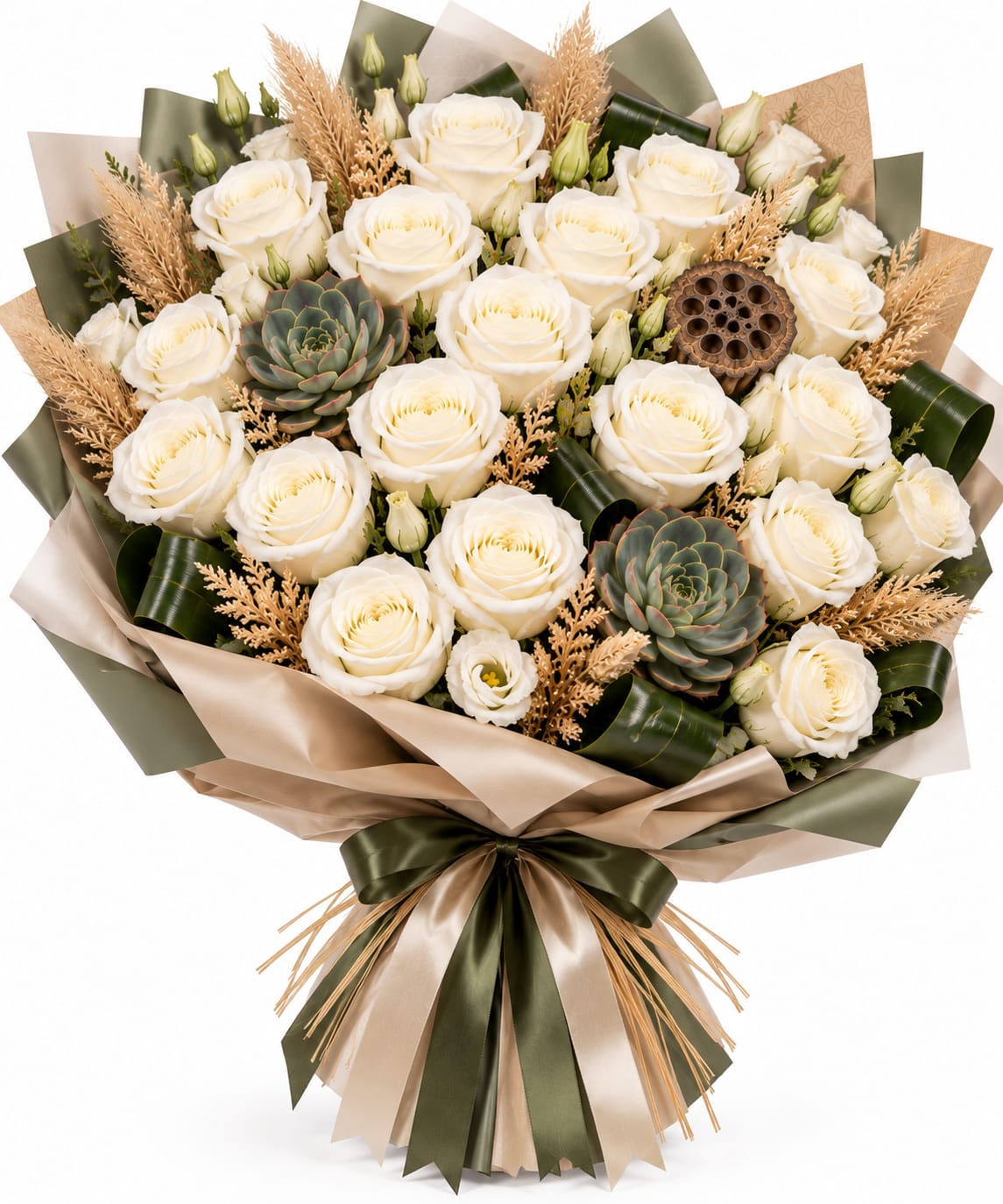 Beyaz Asalet Lotus & Sukulent Buketi